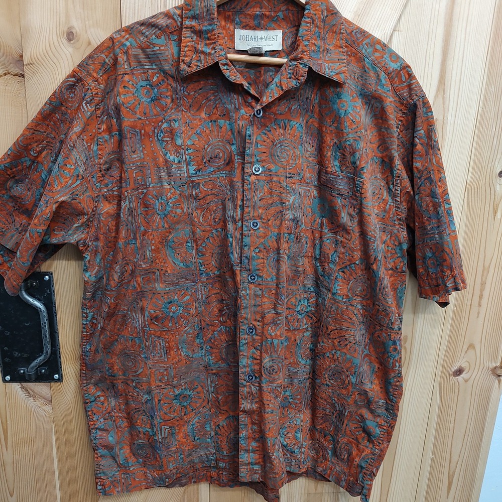 Johari West Mens Sz XL Short Sleeve ButtonUp Cotton Terracotta Resort Coastal
